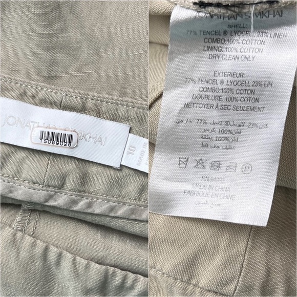 JONATHAN SIMKHAI Khaki Sage Linen High Rise Wide Leg Crochet Trim Trousers 10 - Picture 8 of 11